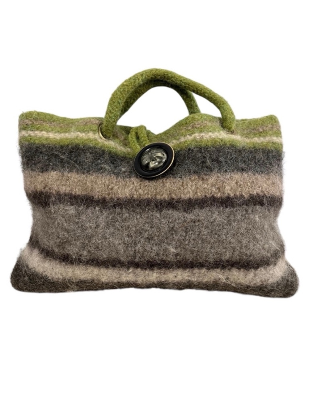 Green Striped Wool Bag Boho Furry Gray Brown Pouch Twee Felted Purse Handbag